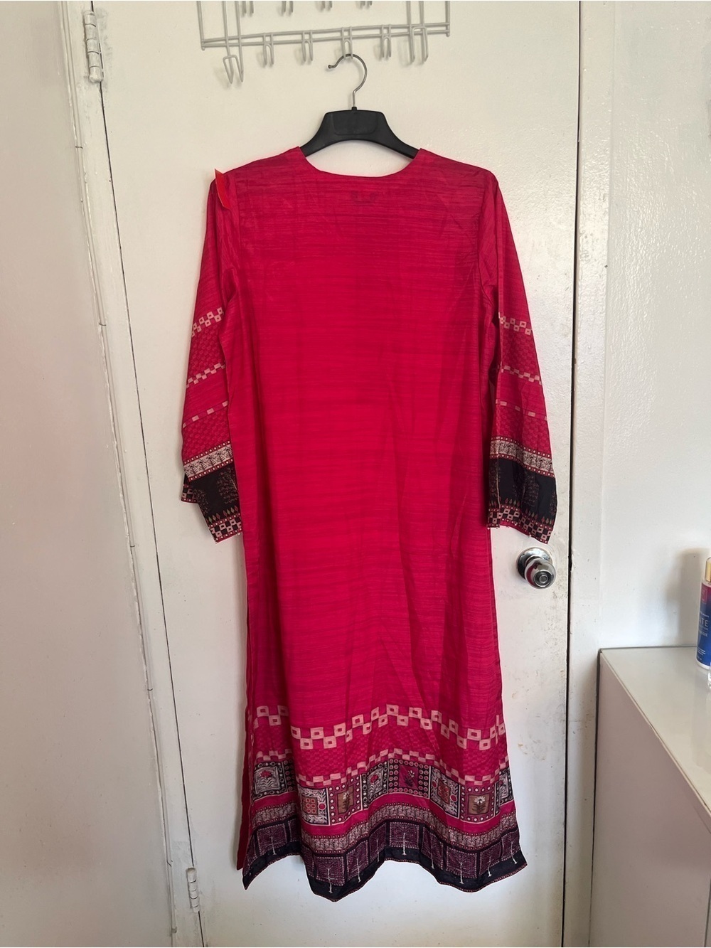 Sapphire Long Sleeve Fuchsia Printed Hem Tunic Dress - Picture 2 of 8